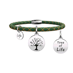 KIDULT BRACCIALI ACCIAIO PELLE VERDE NATURE ALBERO DELLA VITA 231519