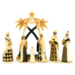 JIM SHORE SET PRESEPE NERO E ORO CON SCENARIO PALME 6004196