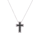 AMEN COLLANA IN ARGENTO 925 DOPPIA CROCE CON ZIRCONI BIANCHI E NERI CLCRREBBNZ1