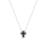 AMEN COLLANA IN ARGENTO 925 MINI DOPPIA CROCE CON ZIRCONI BIANCHI E NERI CLCRREBBNZ3